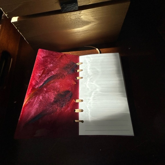 New red resin book of shadows- embedded feathers-add the ink set - Picture 3 of 13